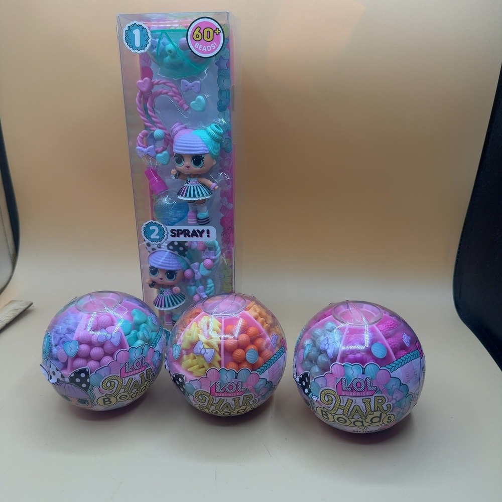 (3) LOL Surprise Hair Beads Doll Set with 3 Hair Beads Balls 60+ Beads New